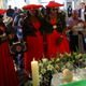 Namibian delegation attend a ceremony in Berlin, Germany, Aug. 29, 2018, to hand back human remains from Germany to Namibia following the 1904-1908 genocide against the Herero and Nama